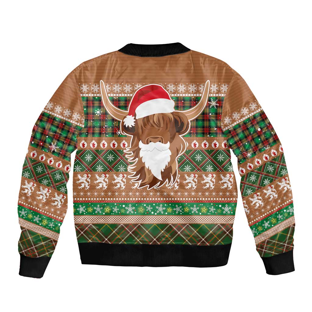 Scottish Christmas Bomber Jacket Highland Cattle-Xmas Tartan Stripes Style Brown Color - Wonder Print Shop