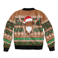 Scottish Christmas Bomber Jacket Highland Cattle-Xmas Tartan Stripes Style Brown Color - Wonder Print Shop