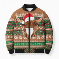 Scottish Christmas Bomber Puffer Jacket Highland Cattle-Xmas Tartan Stripes Style Brown Color - Wonder Print Shop
