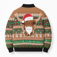 Scottish Christmas Bomber Puffer Jacket Highland Cattle-Xmas Tartan Stripes Style Brown Color - Wonder Print Shop