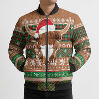 Scottish Christmas Bomber Puffer Jacket Highland Cattle-Xmas Tartan Stripes Style Brown Color - Wonder Print Shop
