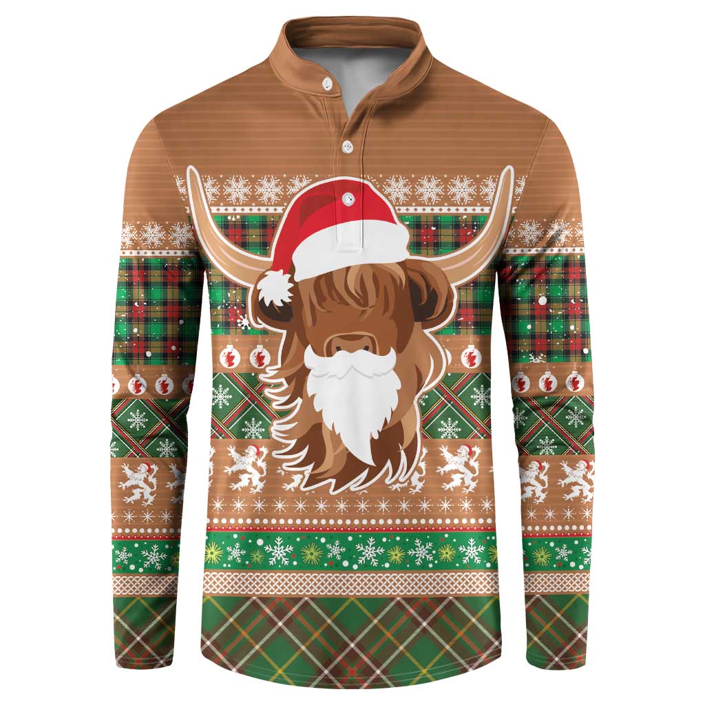 Scottish Christmas Button Sweatshirt Highland Cattle-Xmas Tartan Stripes Style Brown Color - Wonder Print Shop