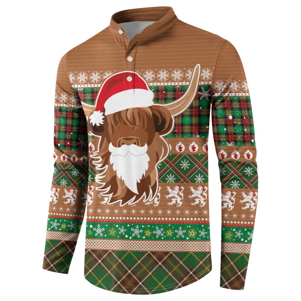 Scottish Christmas Button Sweatshirt Highland Cattle-Xmas Tartan Stripes Style Brown Color - Wonder Print Shop