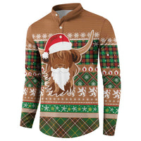Scottish Christmas Button Sweatshirt Highland Cattle-Xmas Tartan Stripes Style Brown Color - Wonder Print Shop