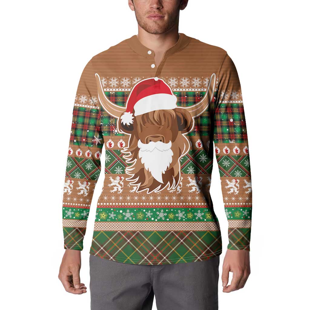 Scottish Christmas Button Sweatshirt Highland Cattle-Xmas Tartan Stripes Style Brown Color - Wonder Print Shop