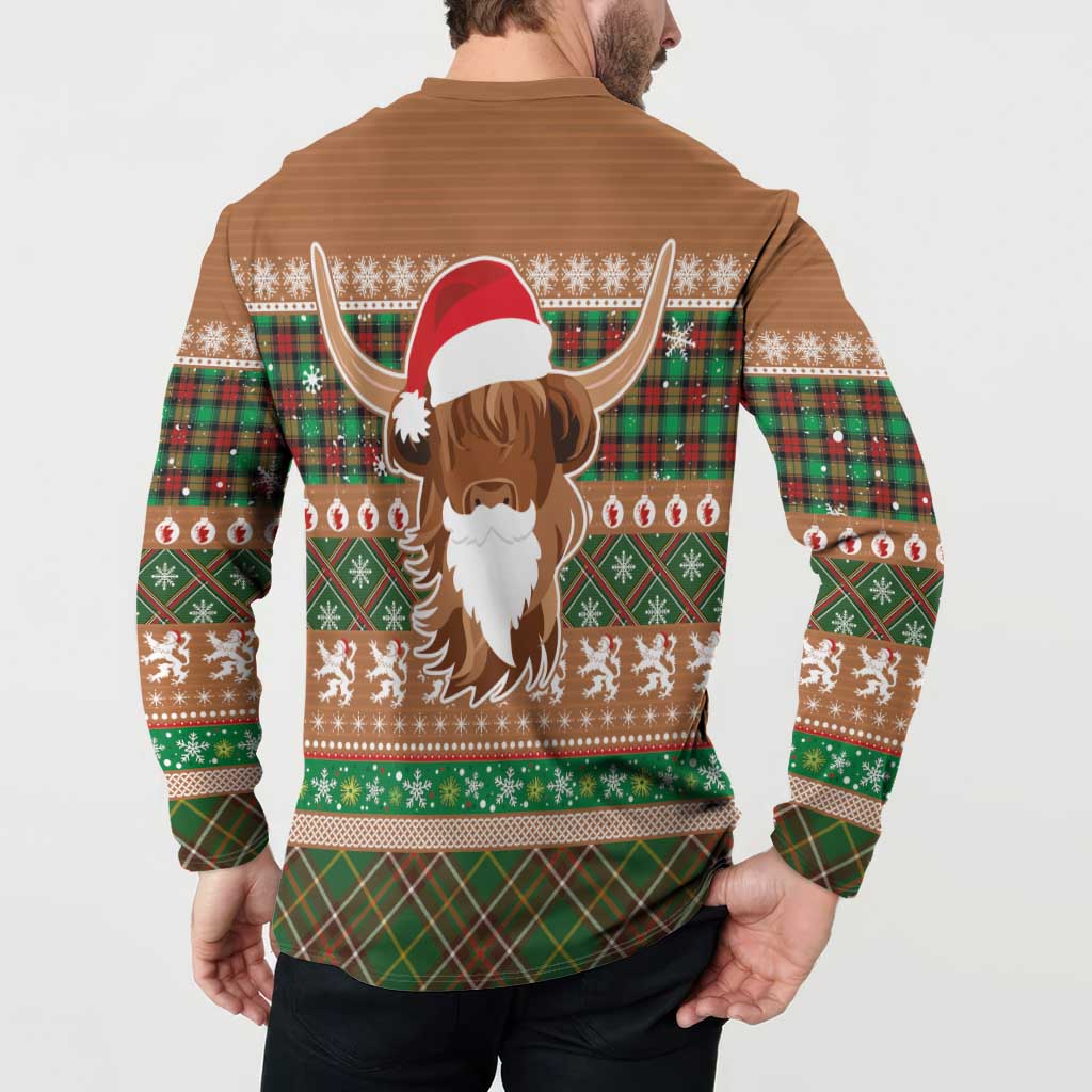 Scottish Christmas Button Sweatshirt Highland Cattle-Xmas Tartan Stripes Style Brown Color - Wonder Print Shop