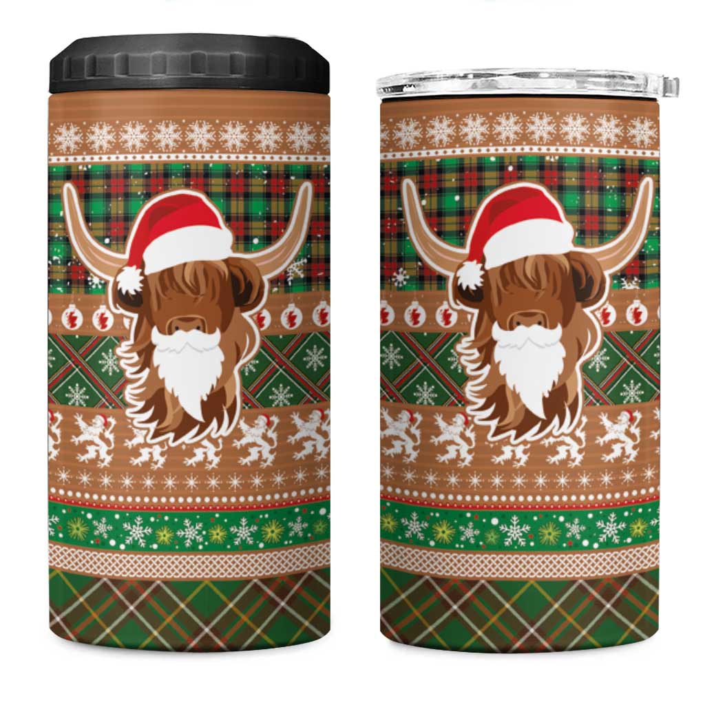 Scottish Christmas 4 in 1 Can Cooler Tumbler Highland Cattle-Xmas Tartan Stripes Style Brown Color - Wonder Print Shop