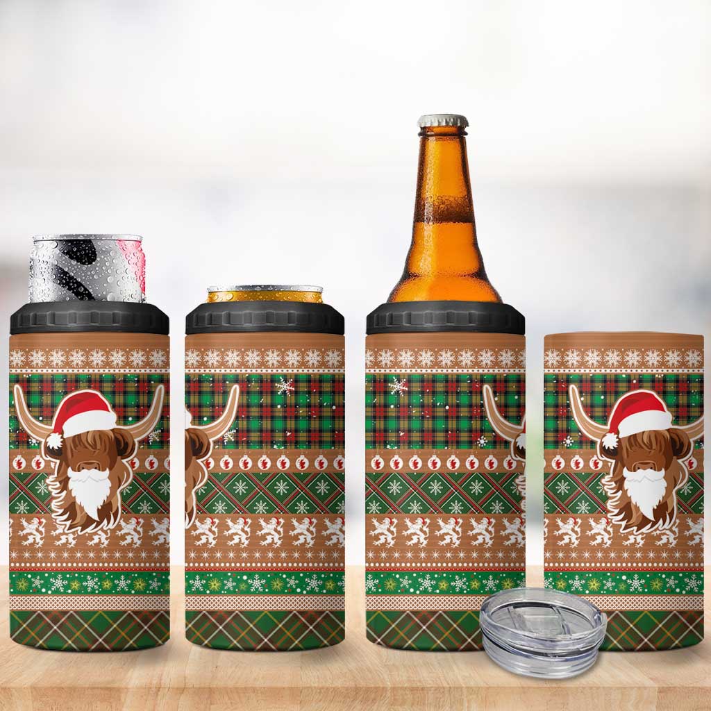 Scottish Christmas 4 in 1 Can Cooler Tumbler Highland Cattle-Xmas Tartan Stripes Style Brown Color - Wonder Print Shop