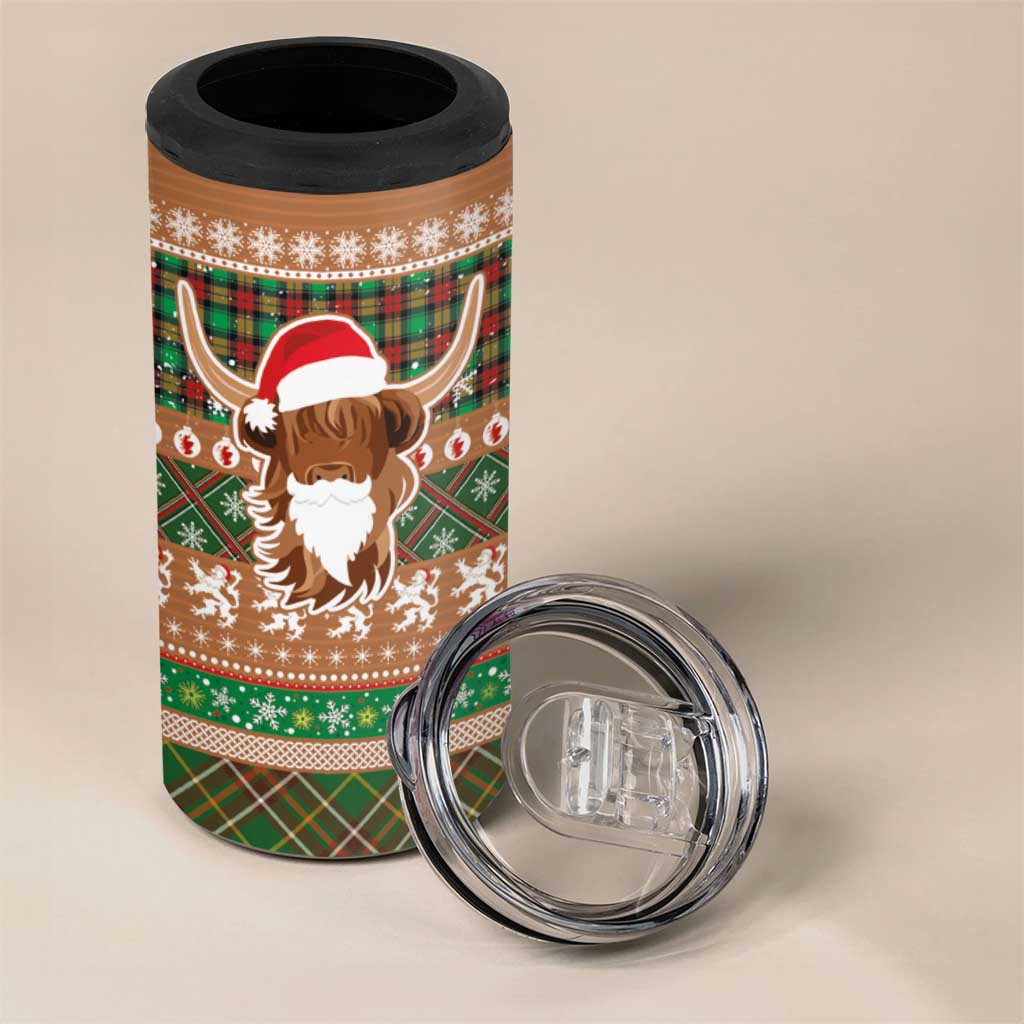 Scottish Christmas 4 in 1 Can Cooler Tumbler Highland Cattle-Xmas Tartan Stripes Style Brown Color - Wonder Print Shop