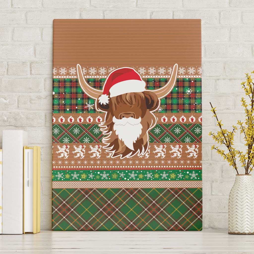 Scottish Christmas Canvas Wall Art Highland Cattle-Xmas Tartan Stripes Style Brown Color - Wonder Print Shop