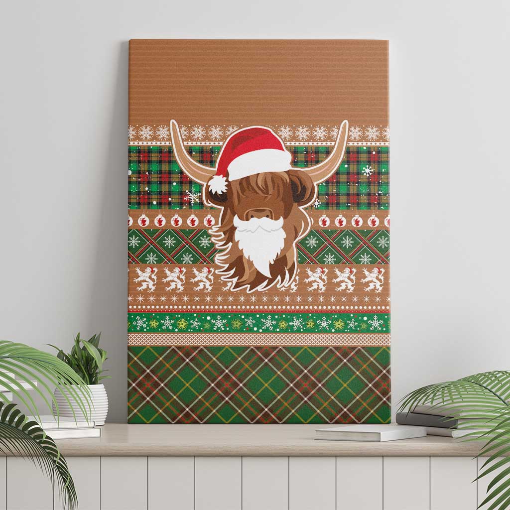 Scottish Christmas Canvas Wall Art Highland Cattle-Xmas Tartan Stripes Style Brown Color - Wonder Print Shop