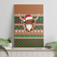 Scottish Christmas Canvas Wall Art Highland Cattle-Xmas Tartan Stripes Style Brown Color - Wonder Print Shop