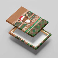 Scottish Christmas Canvas Wall Art Highland Cattle-Xmas Tartan Stripes Style Brown Color - Wonder Print Shop