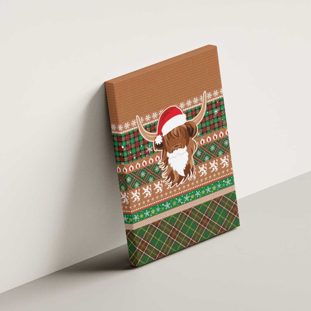 Scottish Christmas Canvas Wall Art Highland Cattle-Xmas Tartan Stripes Style Brown Color - Wonder Print Shop