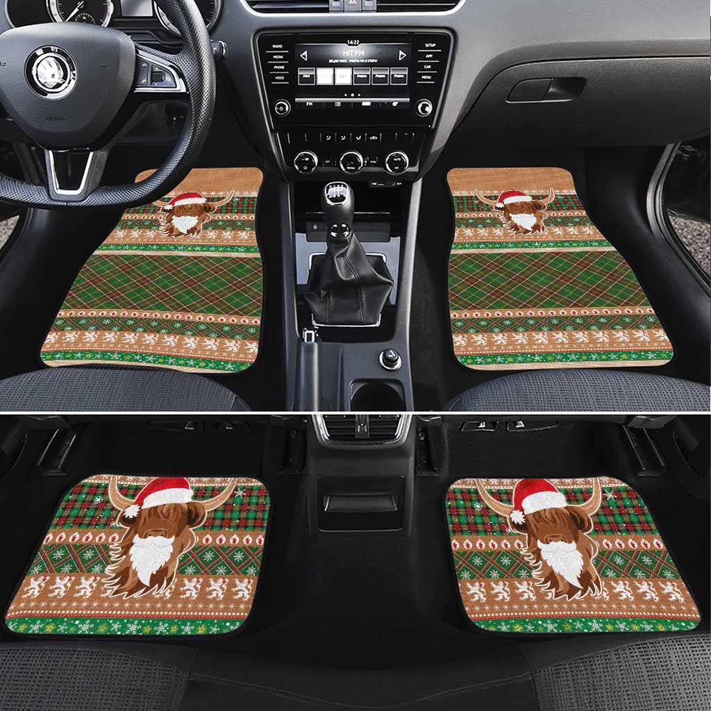 Scottish Christmas Car Mats Highland Cattle-Xmas Tartan Stripes Style Brown Color - Wonder Print Shop