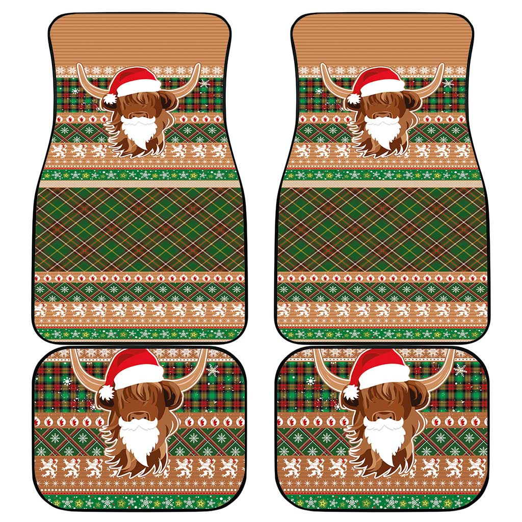 Scottish Christmas Car Mats Highland Cattle-Xmas Tartan Stripes Style Brown Color - Wonder Print Shop