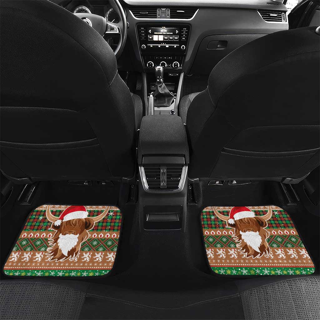 Scottish Christmas Car Mats Highland Cattle-Xmas Tartan Stripes Style Brown Color - Wonder Print Shop