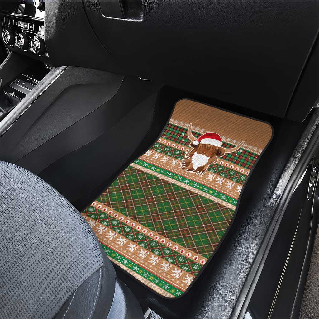 Scottish Christmas Car Mats Highland Cattle-Xmas Tartan Stripes Style Brown Color - Wonder Print Shop
