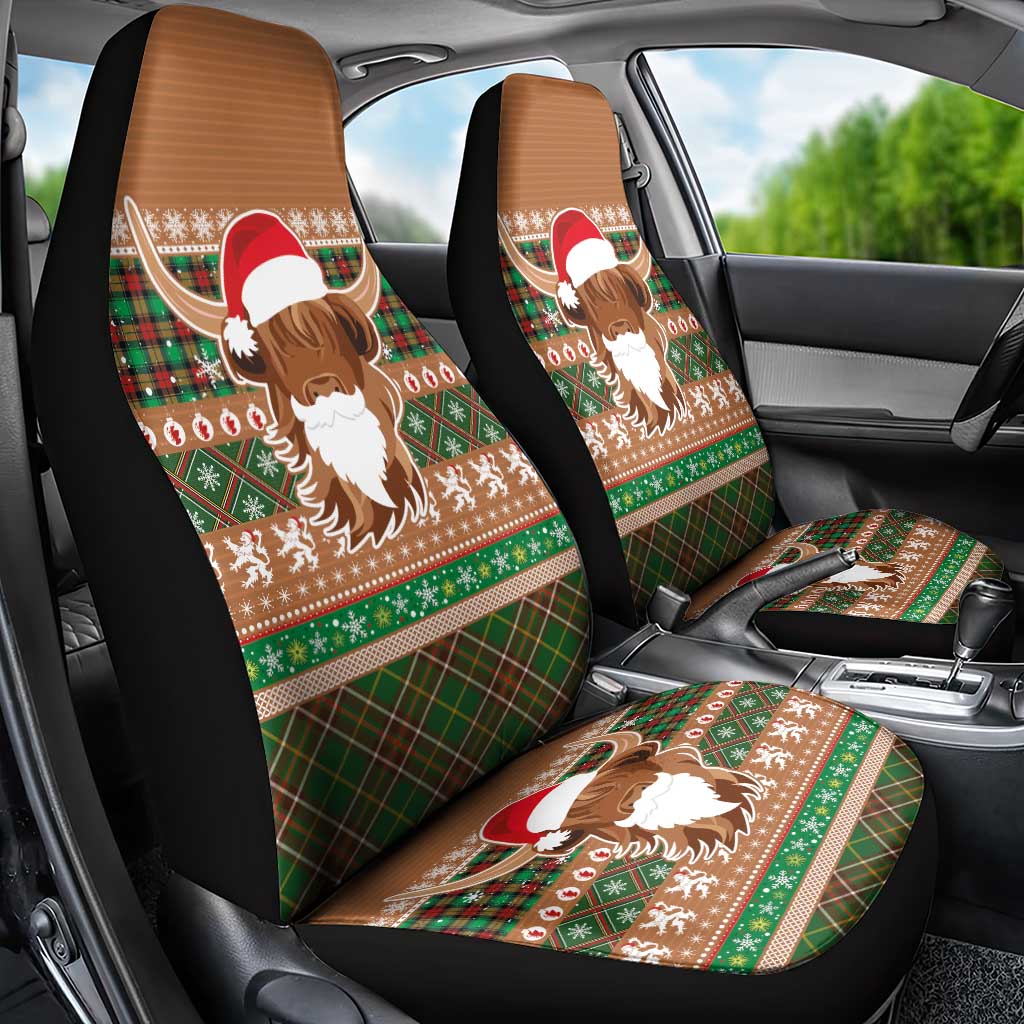 Scottish Christmas Car Seat Cover Highland Cattle-Xmas Tartan Stripes Style Brown Color - Wonder Print Shop