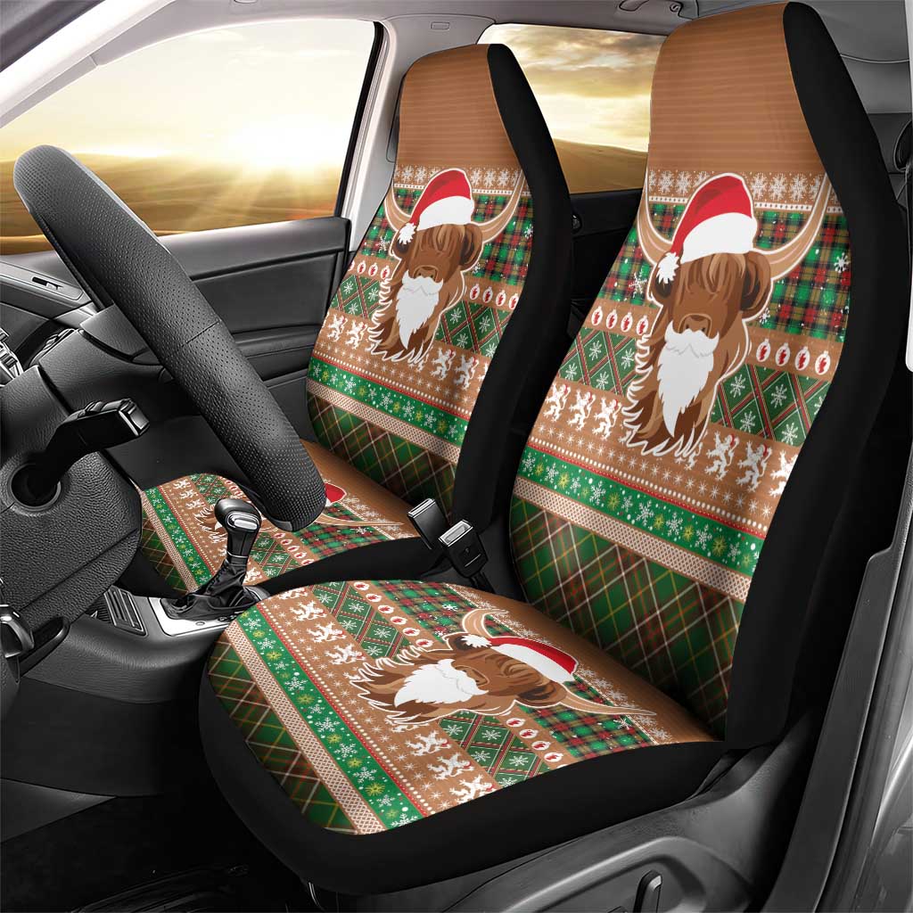 Scottish Christmas Car Seat Cover Highland Cattle-Xmas Tartan Stripes Style Brown Color - Wonder Print Shop