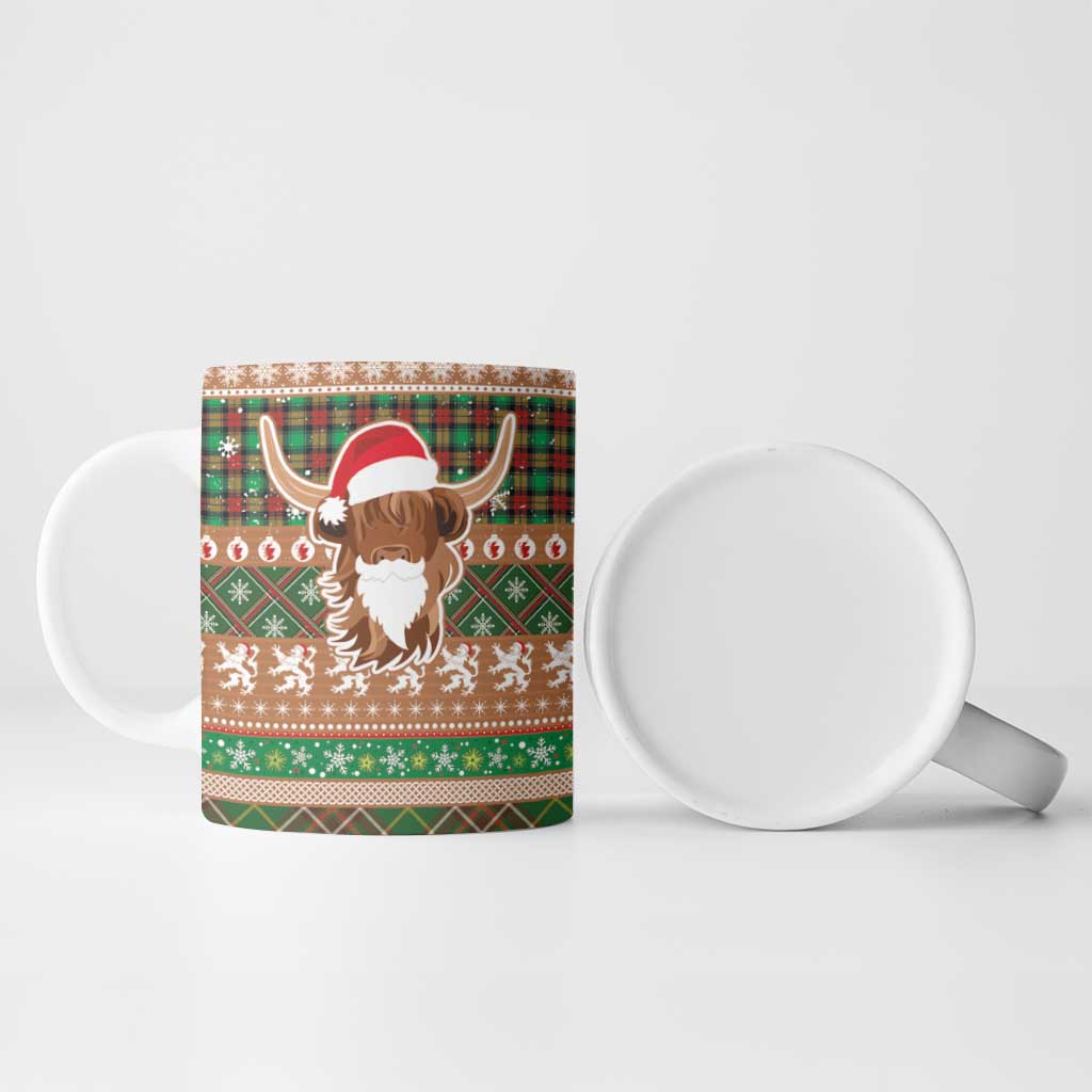Scottish Christmas Ceramic Mug Highland Cattle-Xmas Tartan Stripes Style Brown Color - Wonder Print Shop