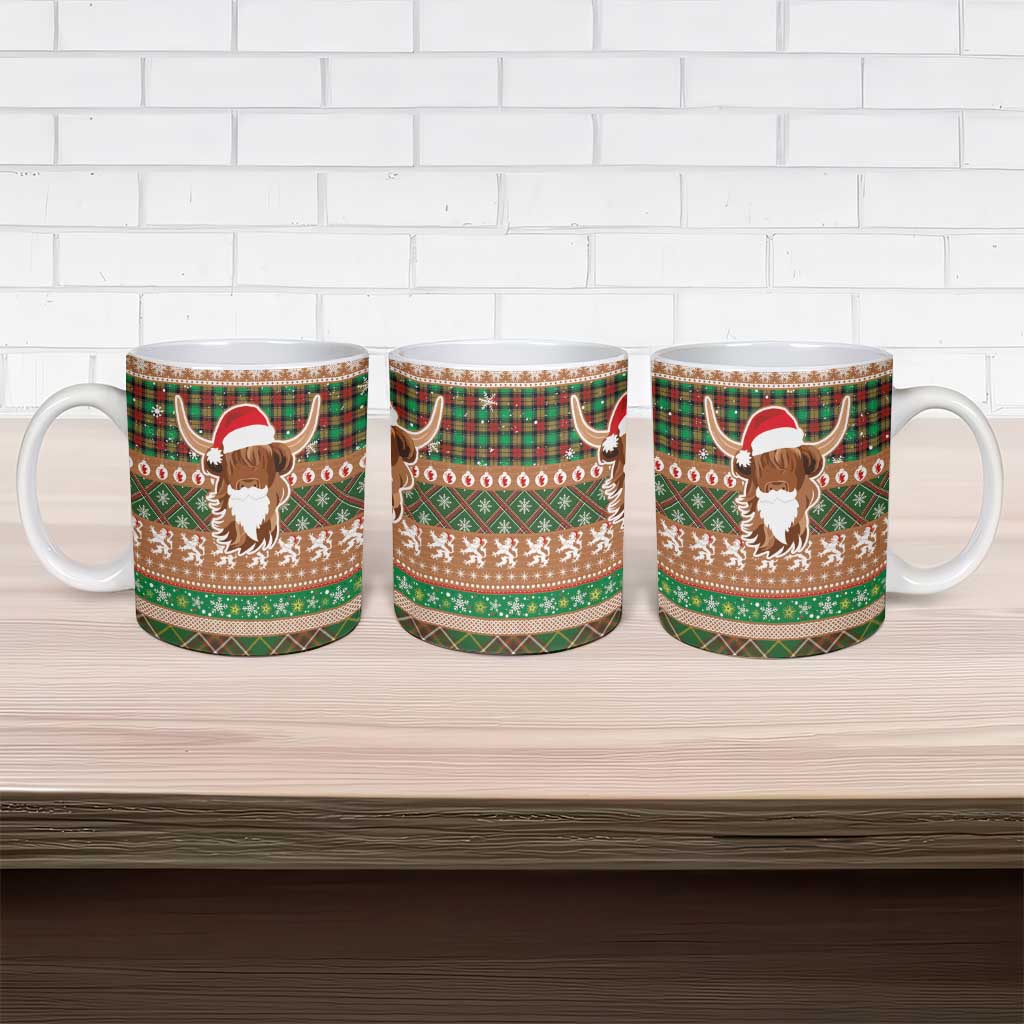 Scottish Christmas Ceramic Mug Highland Cattle-Xmas Tartan Stripes Style Brown Color - Wonder Print Shop