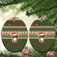Scottish Christmas Ceramic Ornament Highland Cattle-Xmas Tartan Stripes Style Brown Color - Wonder Print Shop