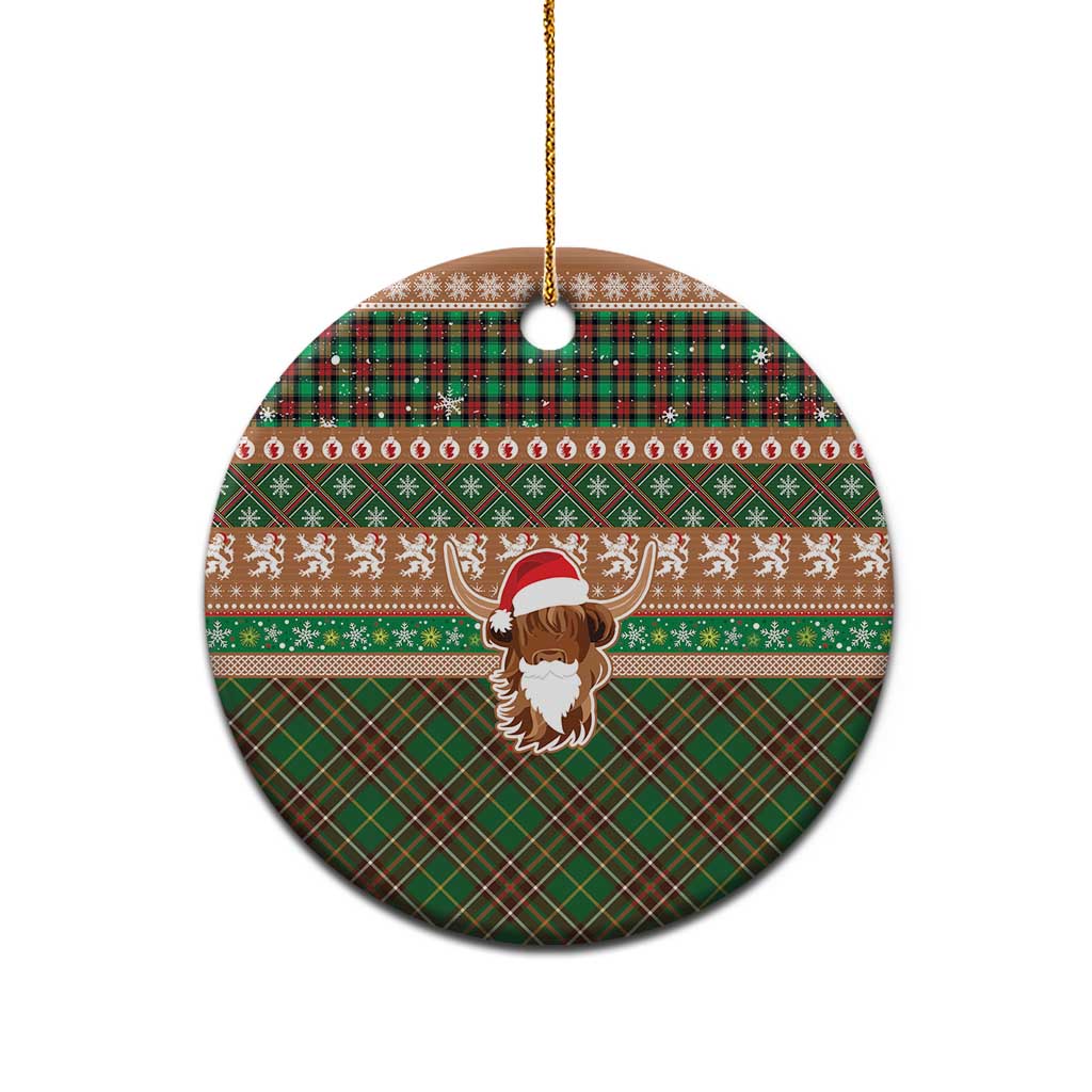 Scottish Christmas Ceramic Ornament Highland Cattle-Xmas Tartan Stripes Style Brown Color - Wonder Print Shop