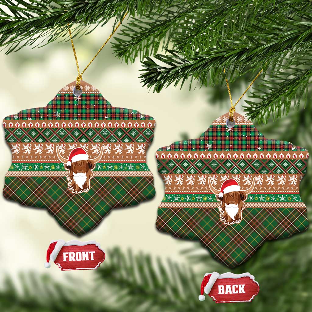 Scottish Christmas Ceramic Ornament Highland Cattle-Xmas Tartan Stripes Style Brown Color - Wonder Print Shop