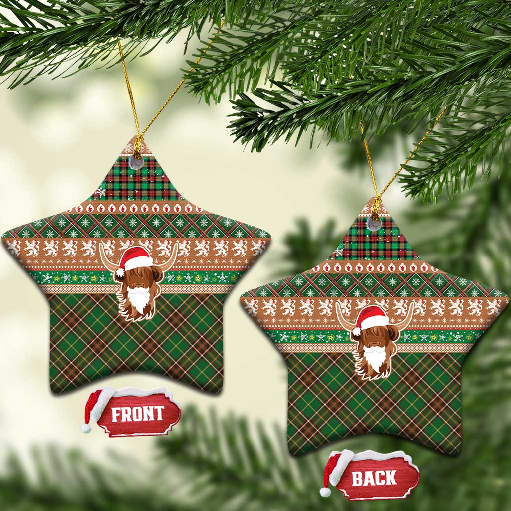 Scottish Christmas Ceramic Ornament Highland Cattle-Xmas Tartan Stripes Style Brown Color - Wonder Print Shop