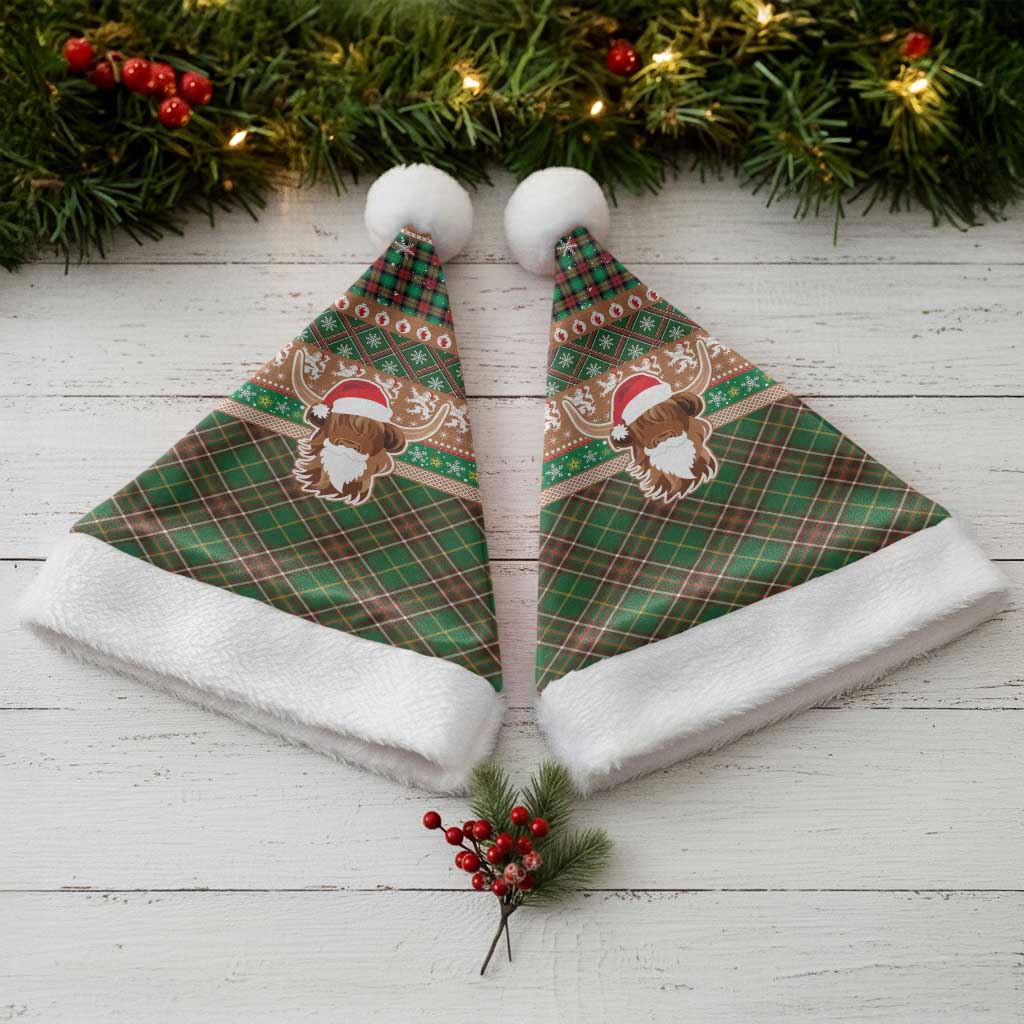 Scottish Christmas Santa Hat Highland Cattle-Xmas Tartan Stripes Style Brown Color - Wonder Print Shop