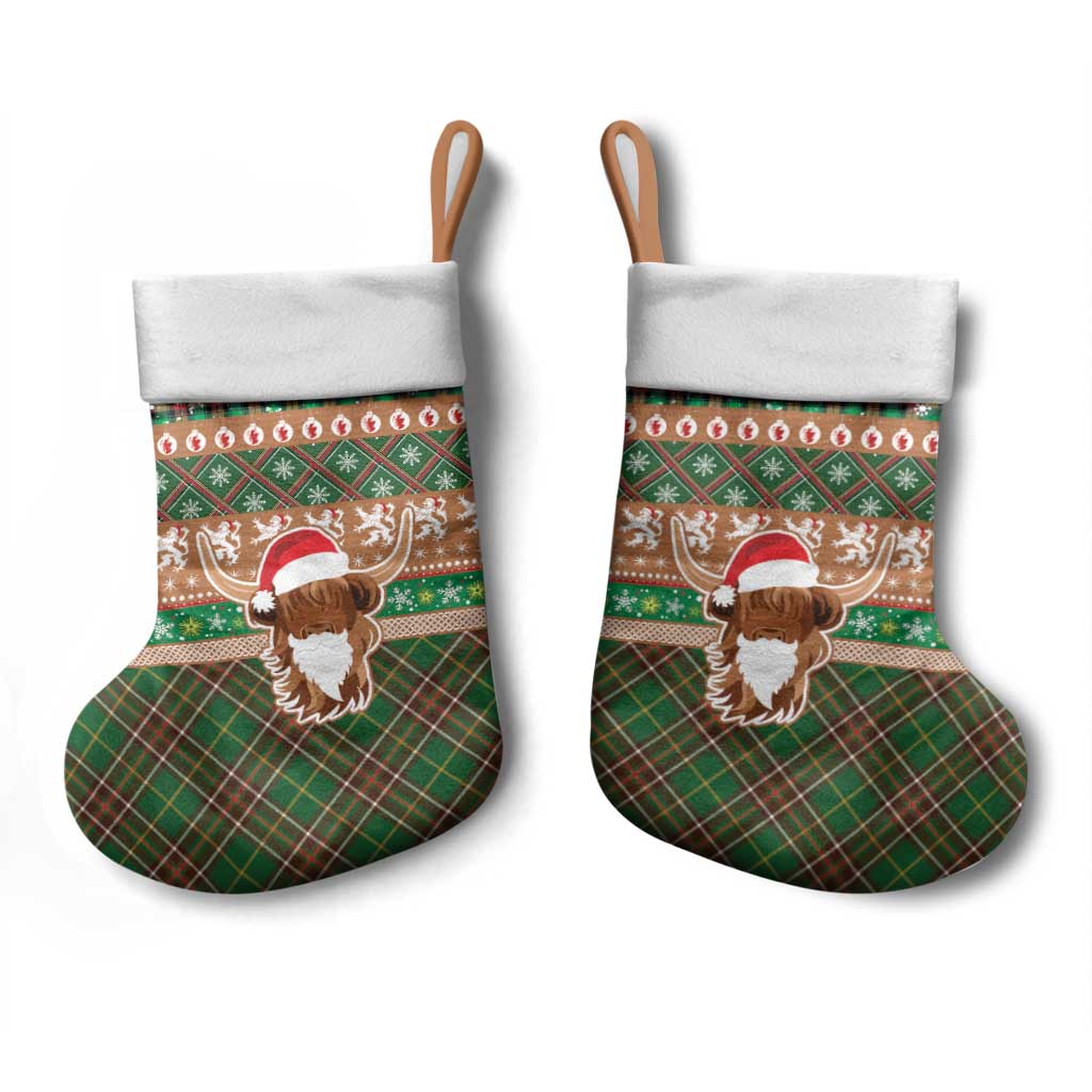Scottish Christmas Stocking Highland Cattle-Xmas Tartan Stripes Style Brown Color - Wonder Print Shop