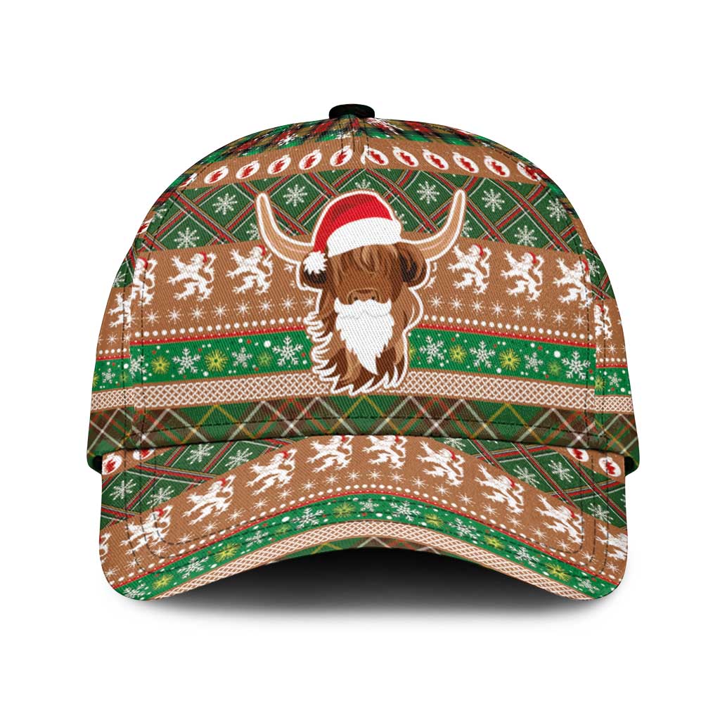 Scottish Christmas Classic Cap Highland Cattle-Xmas Tartan Stripes Style Brown Color - Wonder Print Shop