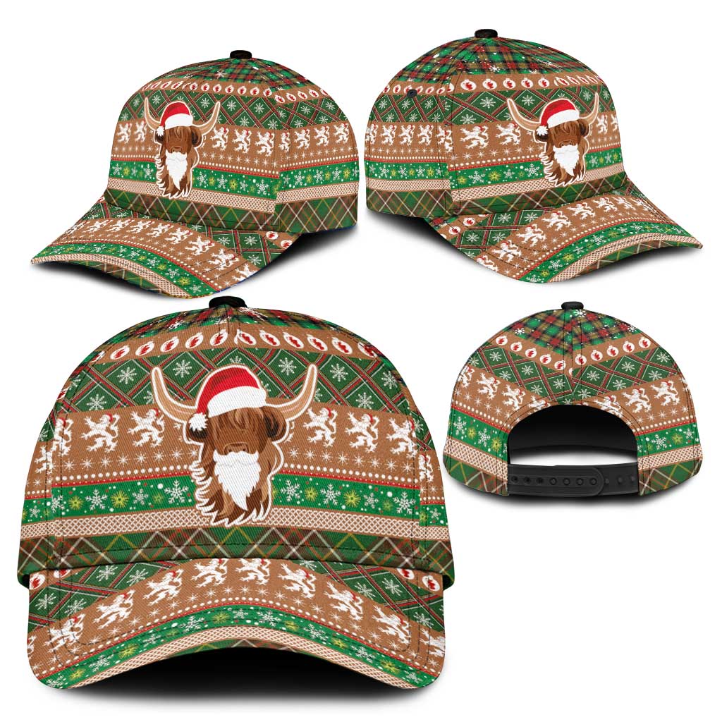 Scottish Christmas Classic Cap Highland Cattle-Xmas Tartan Stripes Style Brown Color - Wonder Print Shop