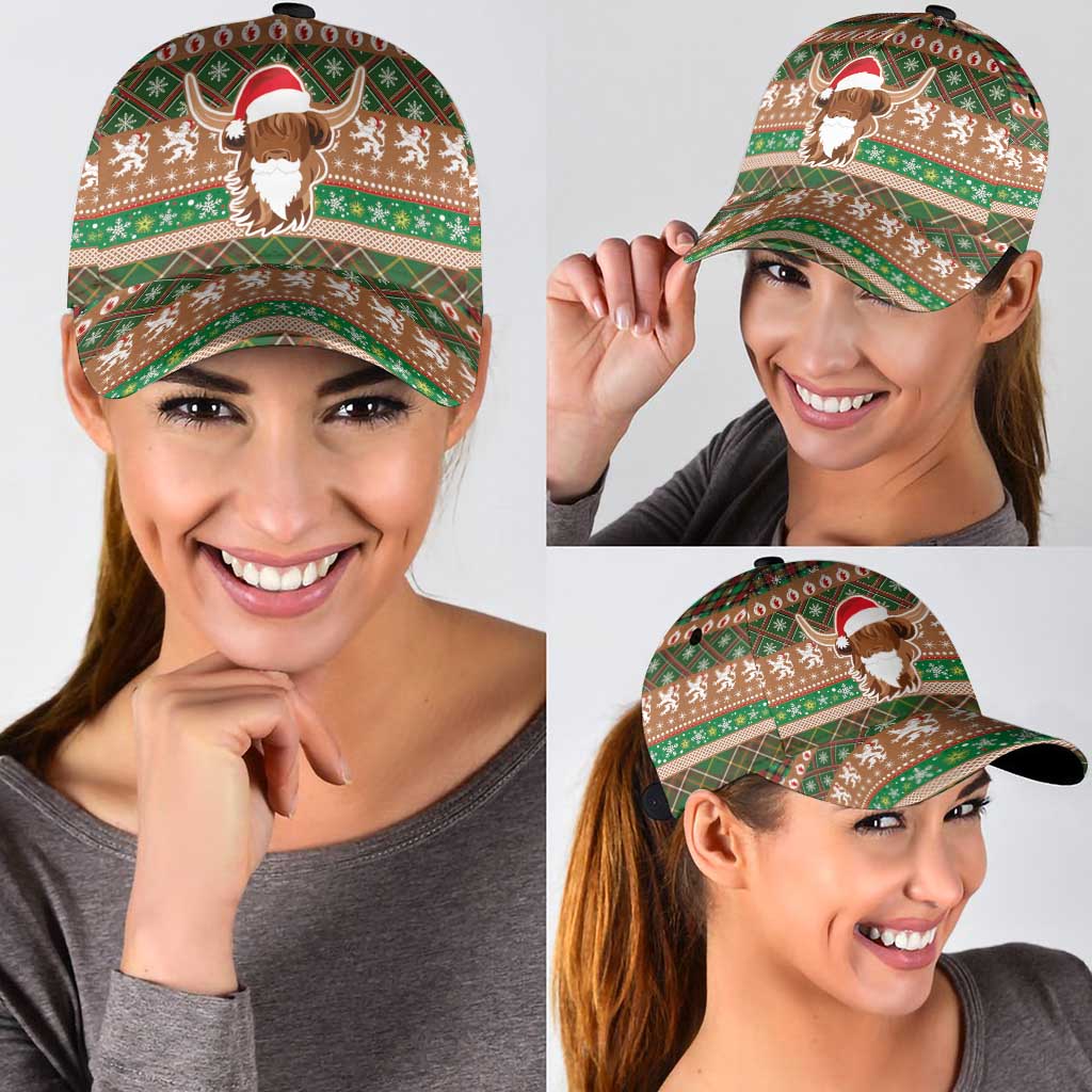 Scottish Christmas Classic Cap Highland Cattle-Xmas Tartan Stripes Style Brown Color - Wonder Print Shop
