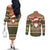 Scottish Christmas Couples Matching Off The Shoulder Long Sleeve Dress and Long Sleeve Button Shirt Highland Cattle-Xmas Tartan Stripes Style Brown Color - Wonder Print Shop
