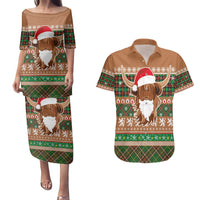 Scottish Christmas Couples Matching Puletasi and Hawaiian Shirt Highland Cattle-Xmas Tartan Stripes Style Brown Color - Wonder Print Shop
