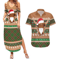 Scottish Christmas Couples Matching Summer Maxi Dress and Hawaiian Shirt Highland Cattle-Xmas Tartan Stripes Style Brown Color - Wonder Print Shop