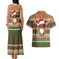 Scottish Christmas Couples Matching Tank Maxi Dress and Hawaiian Shirt Highland Cattle-Xmas Tartan Stripes Style Brown Color - Wonder Print Shop