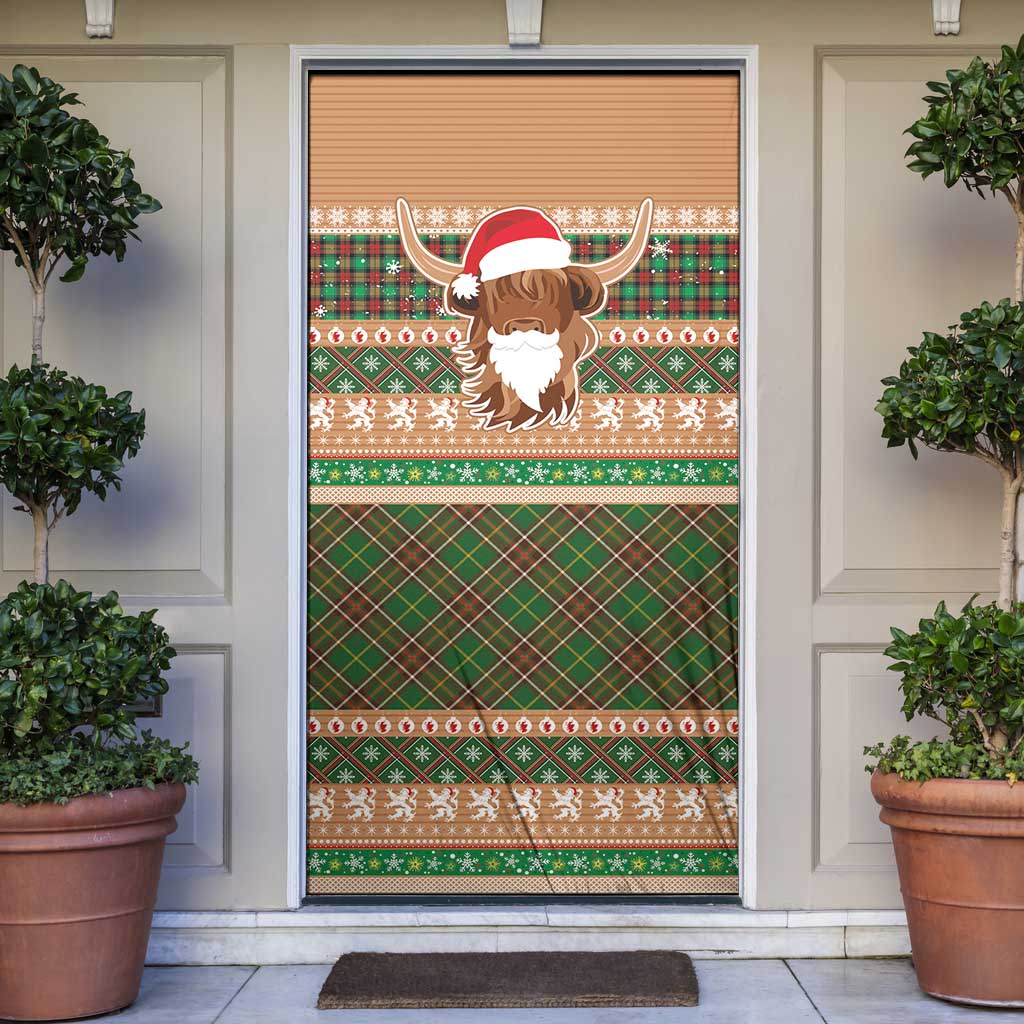 Scottish Christmas Door Cover Highland Cattle-Xmas Tartan Stripes Style Brown Color - Wonder Print Shop