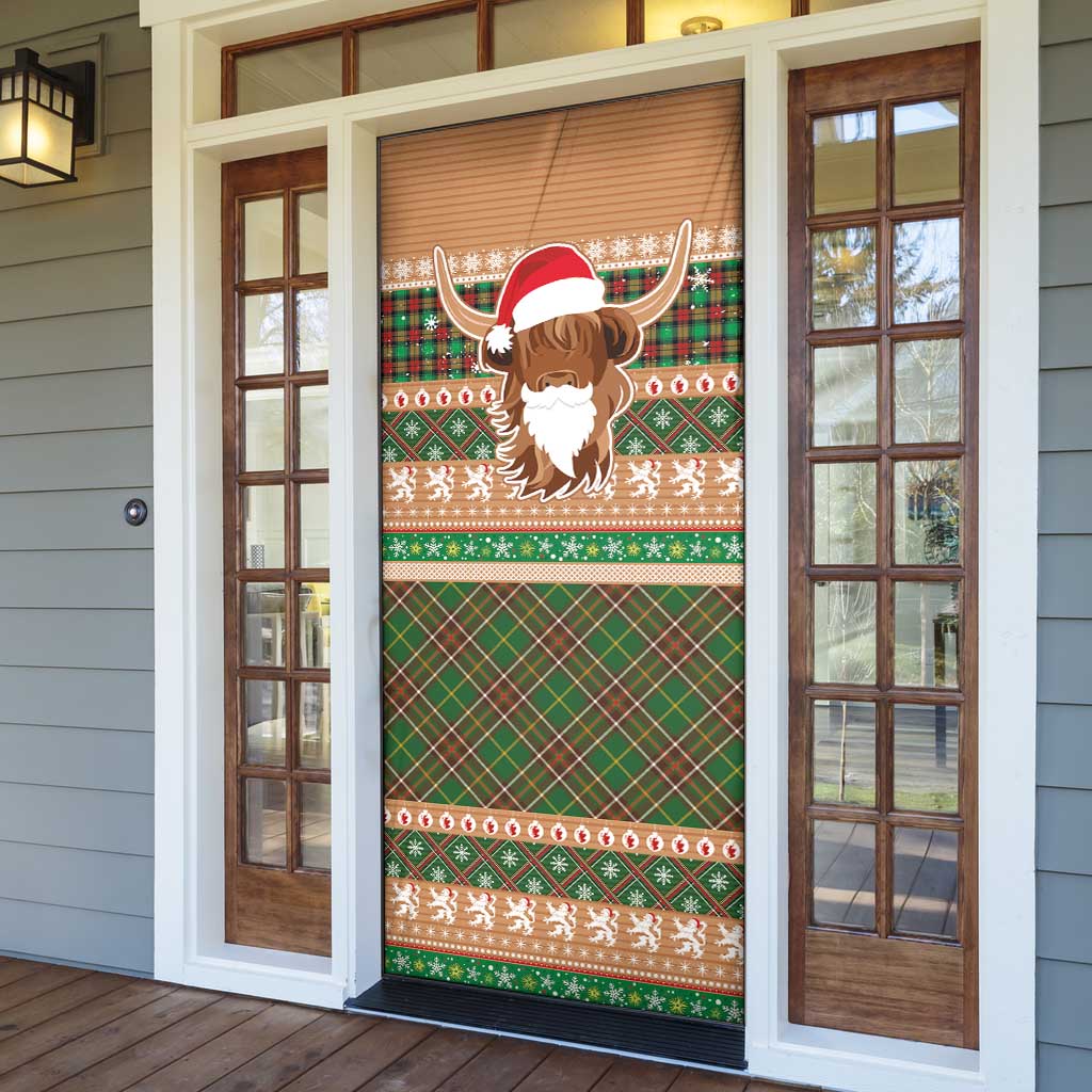 Scottish Christmas Door Cover Highland Cattle-Xmas Tartan Stripes Style Brown Color - Wonder Print Shop
