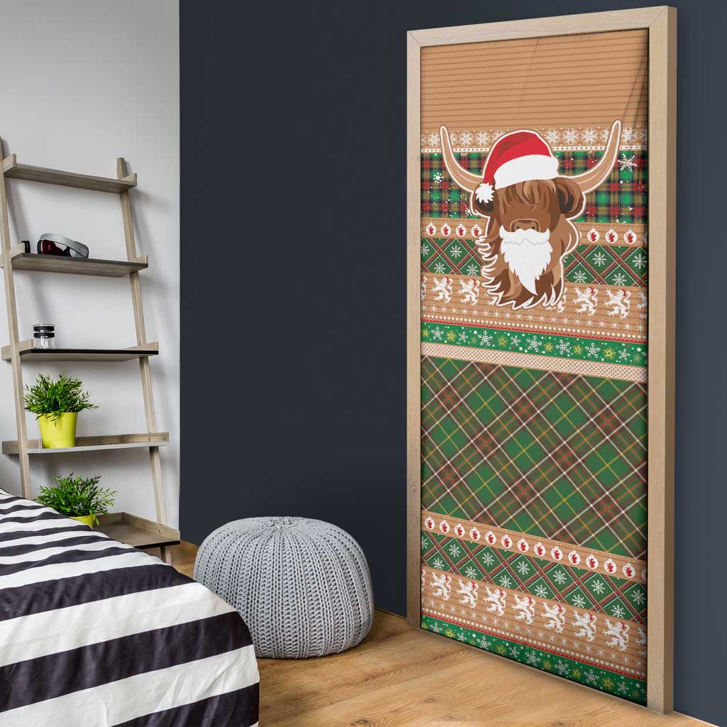 Scottish Christmas Door Cover Highland Cattle-Xmas Tartan Stripes Style Brown Color - Wonder Print Shop