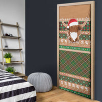 Scottish Christmas Door Cover Highland Cattle-Xmas Tartan Stripes Style Brown Color - Wonder Print Shop