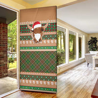 Scottish Christmas Door Cover Highland Cattle-Xmas Tartan Stripes Style Brown Color - Wonder Print Shop