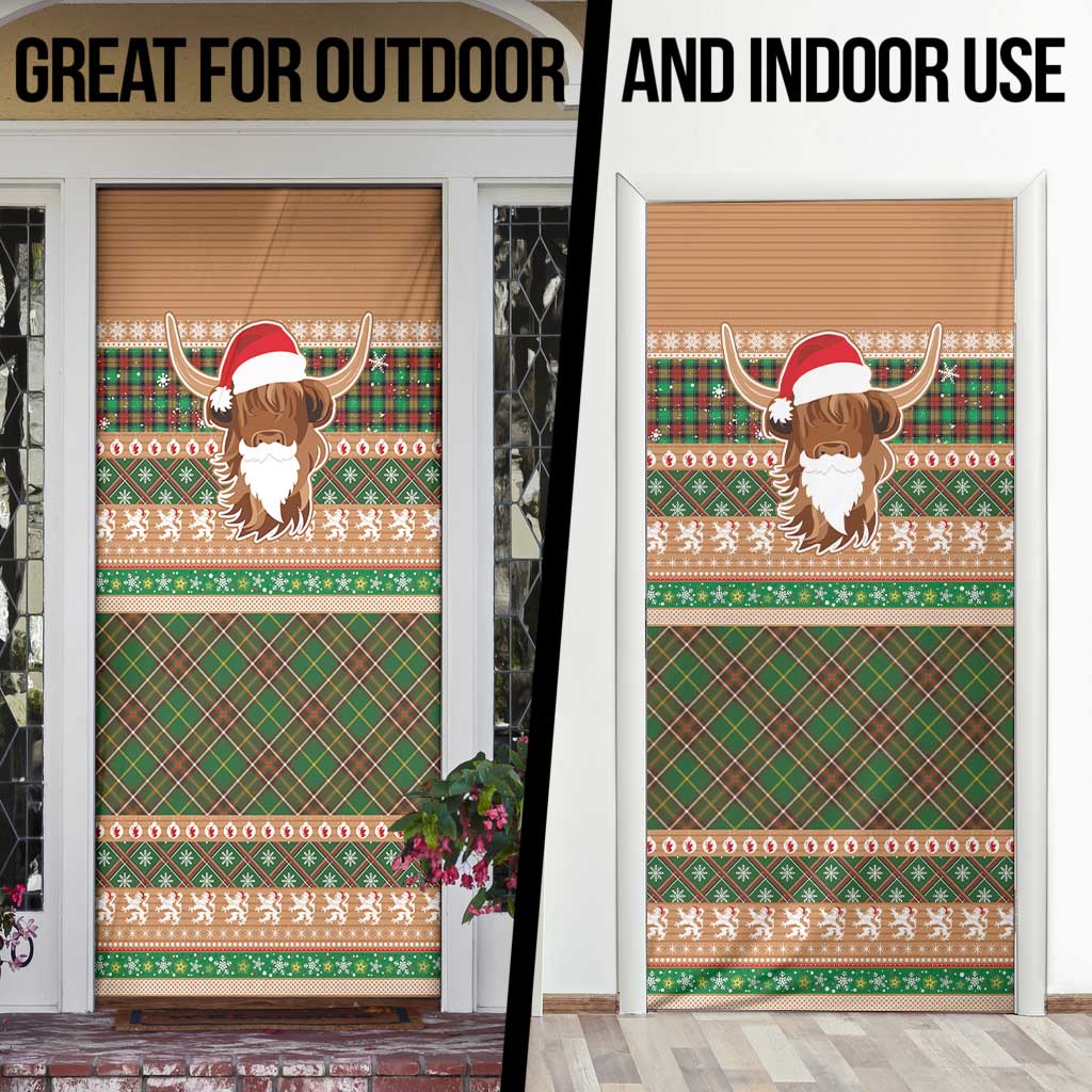 Scottish Christmas Door Cover Highland Cattle-Xmas Tartan Stripes Style Brown Color - Wonder Print Shop