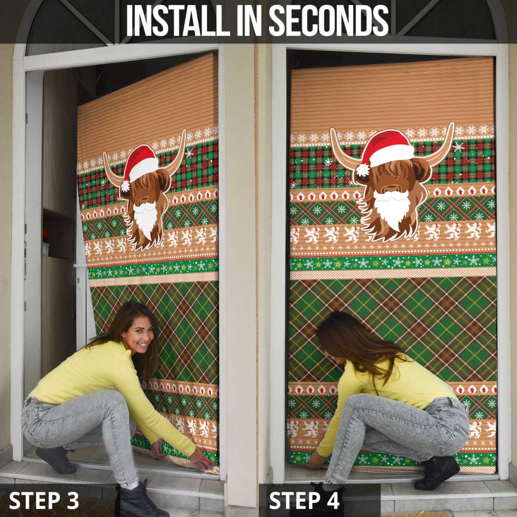 Scottish Christmas Door Cover Highland Cattle-Xmas Tartan Stripes Style Brown Color - Wonder Print Shop