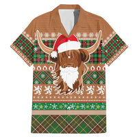 Scottish Christmas Family Matching Mermaid Dress and Hawaiian Shirt Highland Cattle-Xmas Tartan Stripes Style Brown Color - Wonder Print Shop