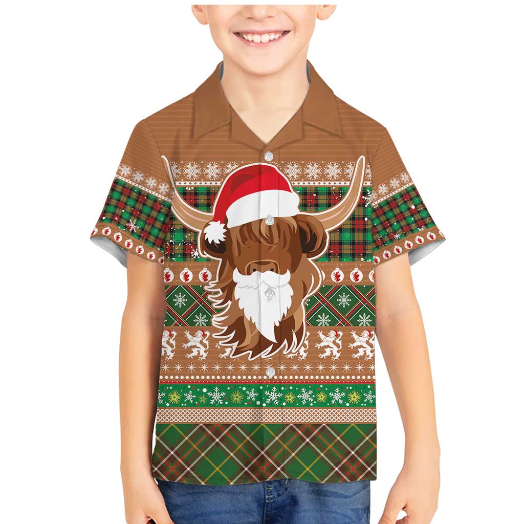 Scottish Christmas Family Matching Mermaid Dress and Hawaiian Shirt Highland Cattle-Xmas Tartan Stripes Style Brown Color - Wonder Print Shop