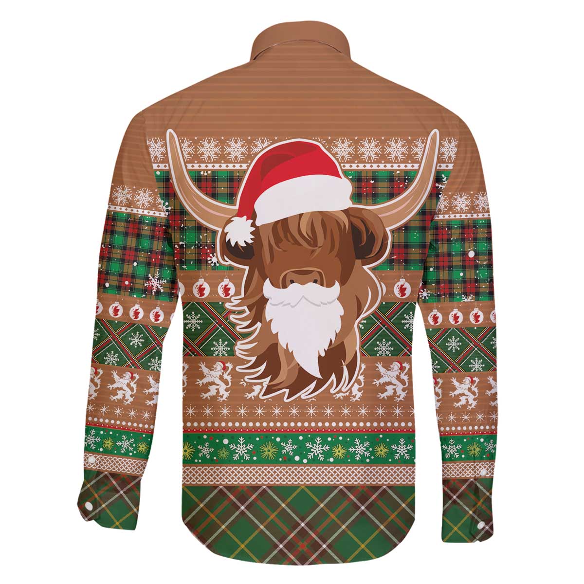 Scottish Christmas Family Matching Off The Shoulder Long Sleeve Dress and Hawaiian Shirt Highland Cattle-Xmas Tartan Stripes Style Brown Color - Wonder Print Shop