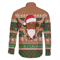 Scottish Christmas Family Matching Off The Shoulder Long Sleeve Dress and Hawaiian Shirt Highland Cattle-Xmas Tartan Stripes Style Brown Color - Wonder Print Shop